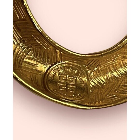 Givenchy ~ Large Vintage 80’s Dangle Drop Door Knocker Enamel Gold Tone Earrings - Picture 8 of 10